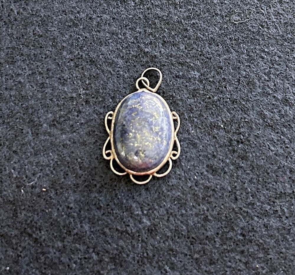 Lapis Oval Pendant Bezel Set in Sterling Silver Setting with Scrollwork NWOT